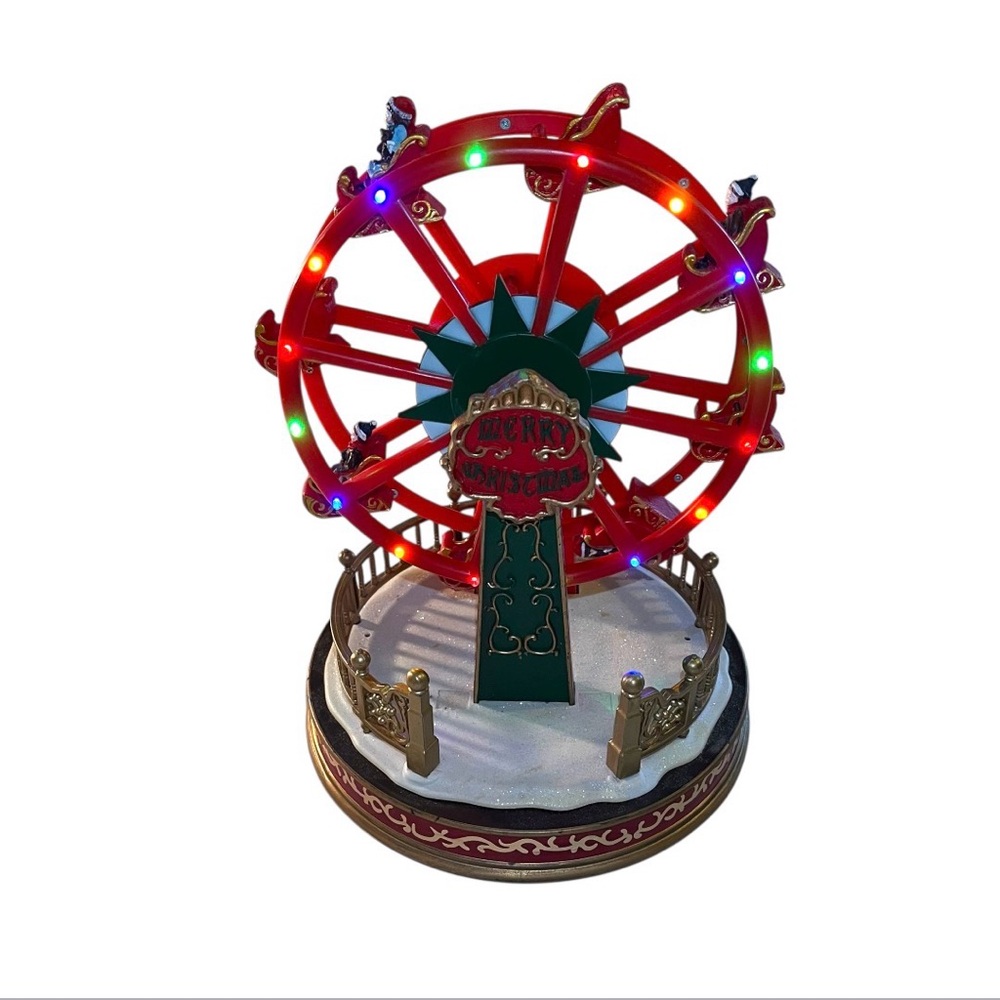 Festive Illuminated Animated Plastic Musical Rotating Ferris Wheel in Red 🎡